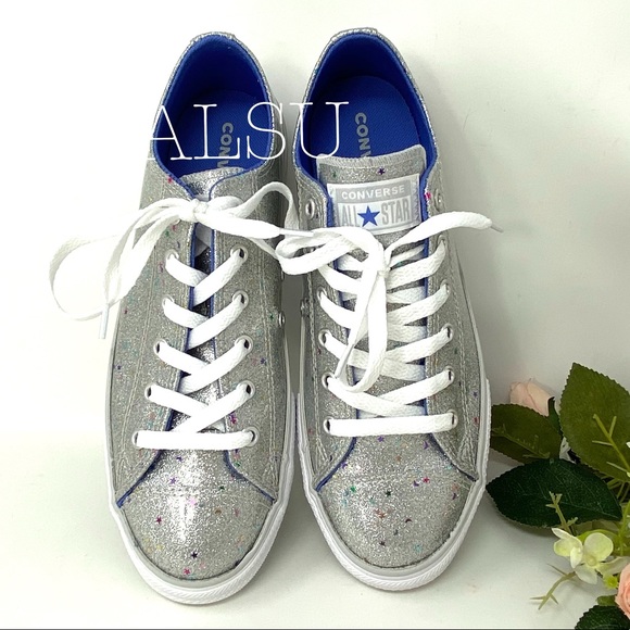 Converse 🔥SALE!🔥 Ctas Low Top Silver ✨ Stars AUTHENTIC Sneaker Women's 665107С - Picture 6 of 7